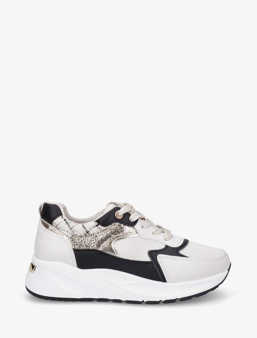 Sneakers à empiècement en tissu et irisés - Noir - 1