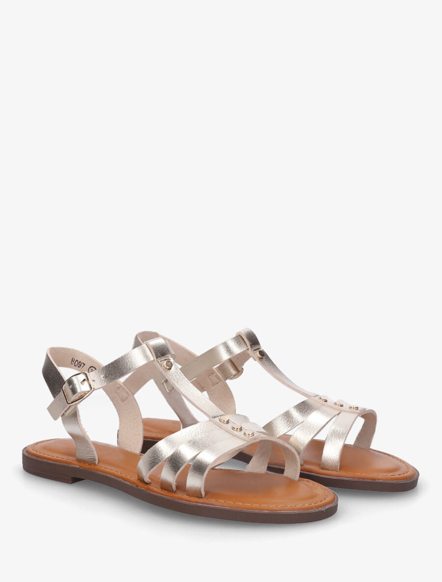 Nu-pieds multi-brides à clous - Or - 4