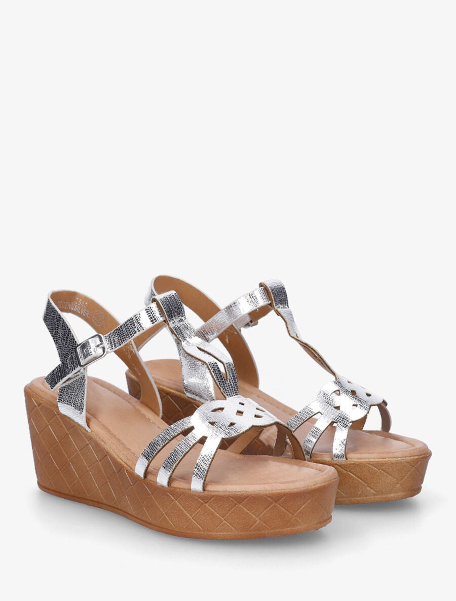 Sandales compensées à bride ajourée - Argent - 4