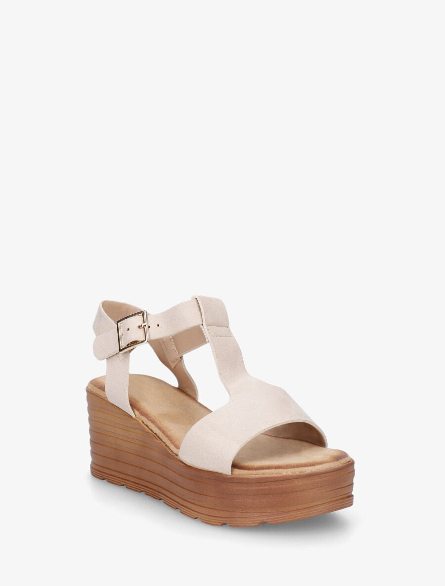 Sandales à talon compensé strié - Beige - 2