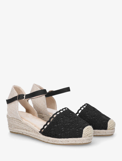 Sandales à ganse en tissu et bout en raphia - Noir - 4