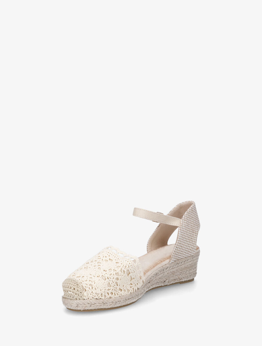 Sandales à ganse en tissu et bout en raphia - Beige - 3
