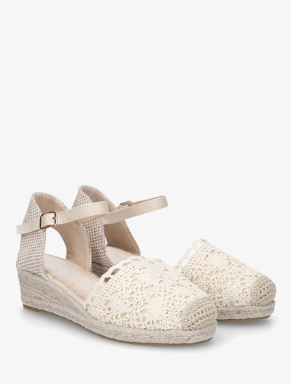 Sandales à ganse en tissu et bout en raphia - Beige - 4