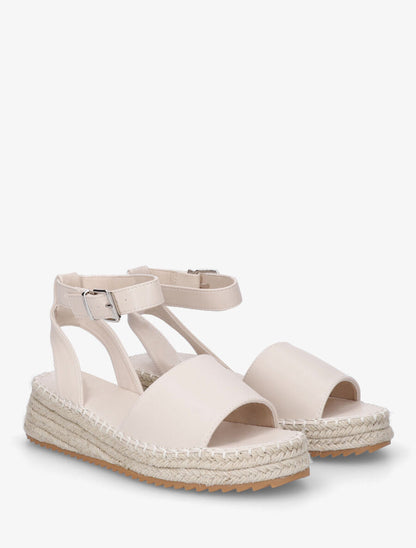 Sandales style espadrille à talon compensé - Beige - 4