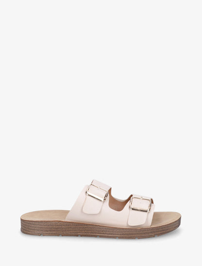Claquettes en simili à double brides - Beige - 1