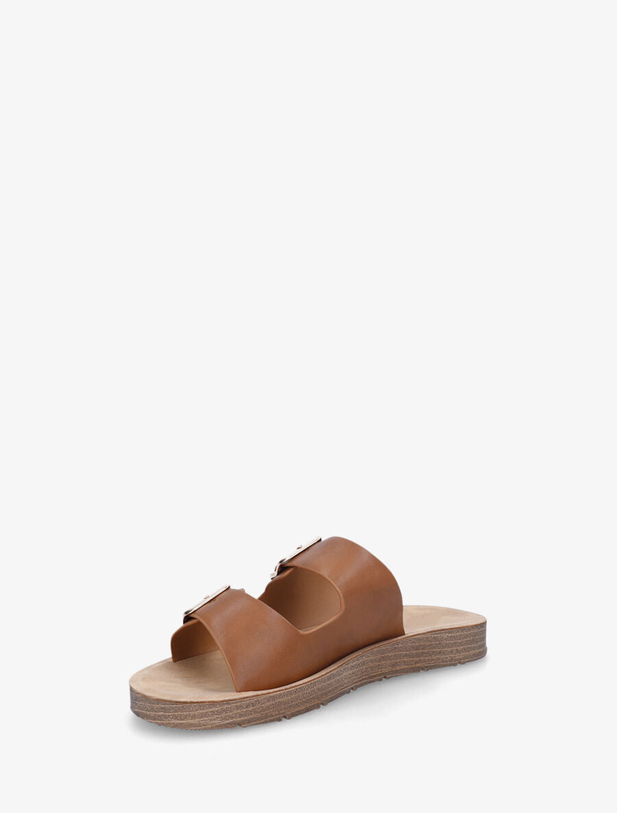 Claquettes en simili à double brides - Camel - 3