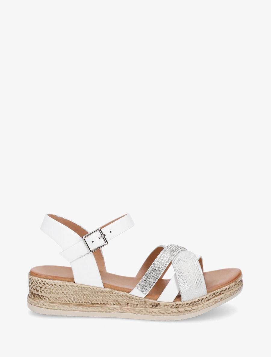 Sandales compensées à bride à strass - Blanc - 1