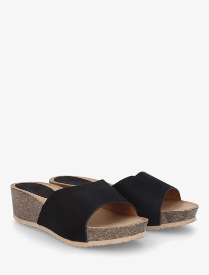 Mules compensées en suédine - Noir - 4