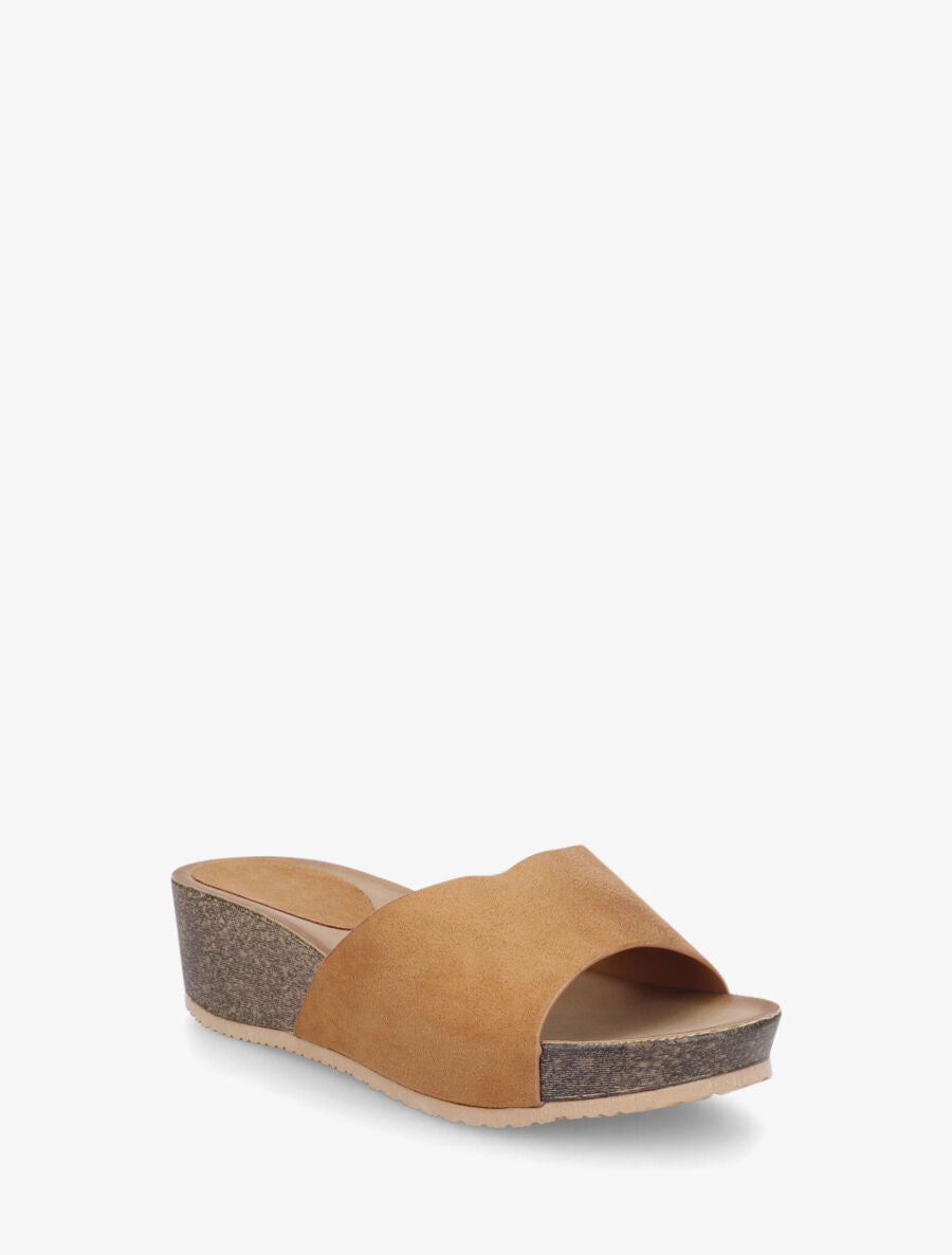 Mules compensées en suédine - Camel - 2