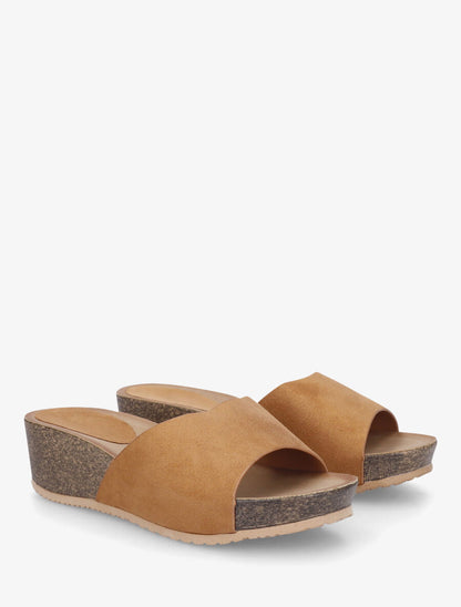 Mules compensées en suédine - Camel - 4