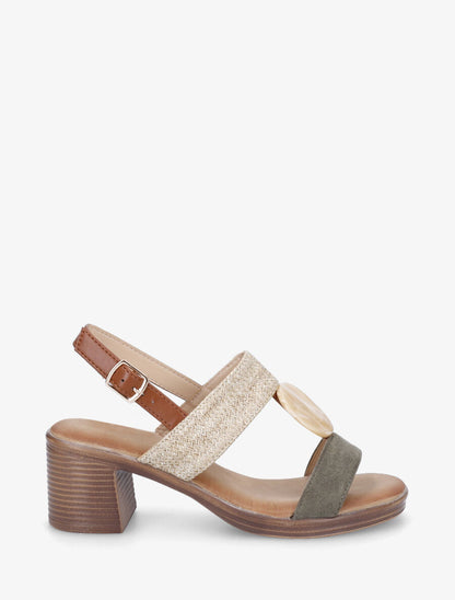 Sandales bi-matière à bijou style marbre - Kaki - 1