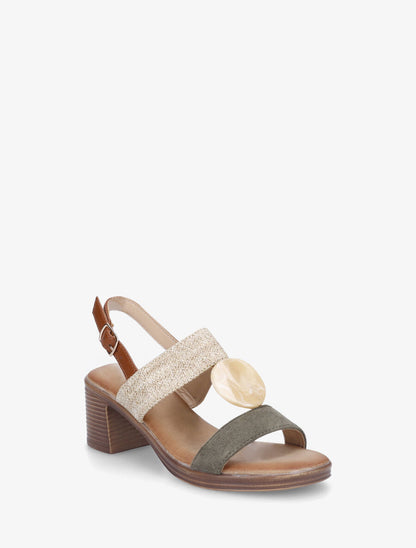 Sandales bi-matière à bijou style marbre - Kaki - 2