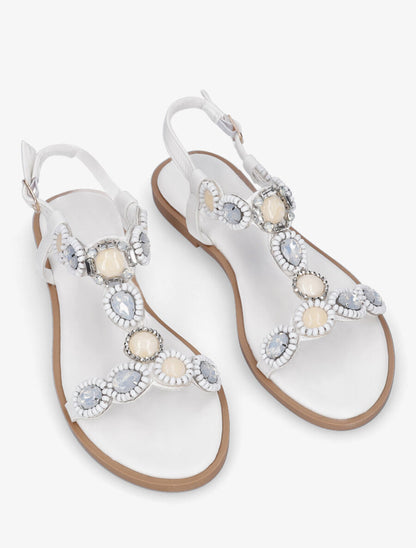 Nu-pieds à perles et pierres - Blanc - 4