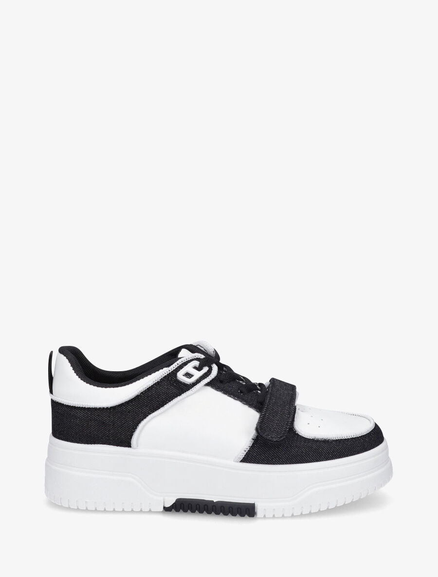 Baskets bi-matière à lacets et scratch - Noir - 1
