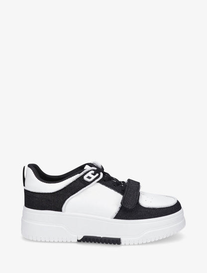 Baskets bi-matière à lacets et scratch - Noir - 1