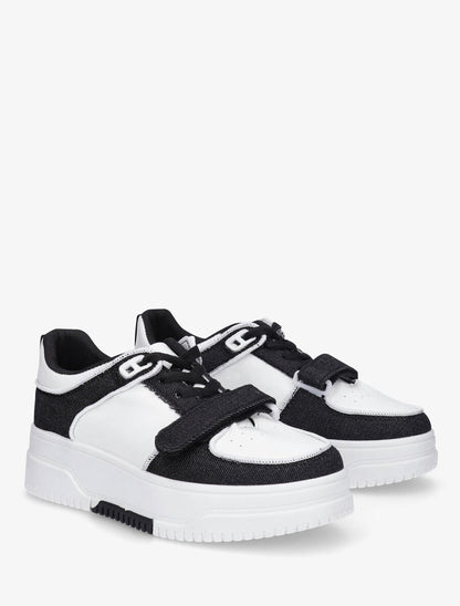 Baskets bi-matière à lacets et scratch - Noir - 4