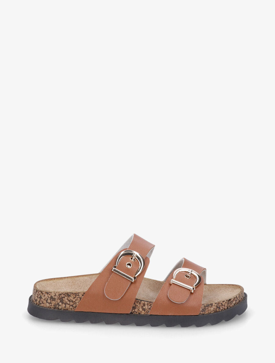 Claquettes à double boucles et semelle crantée - Camel - 5
