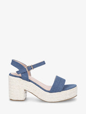Sandales à talon en raphia - Bleu denim - 5