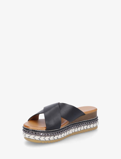 Mules croisées à talon compensé fantaisie - Noir - 3