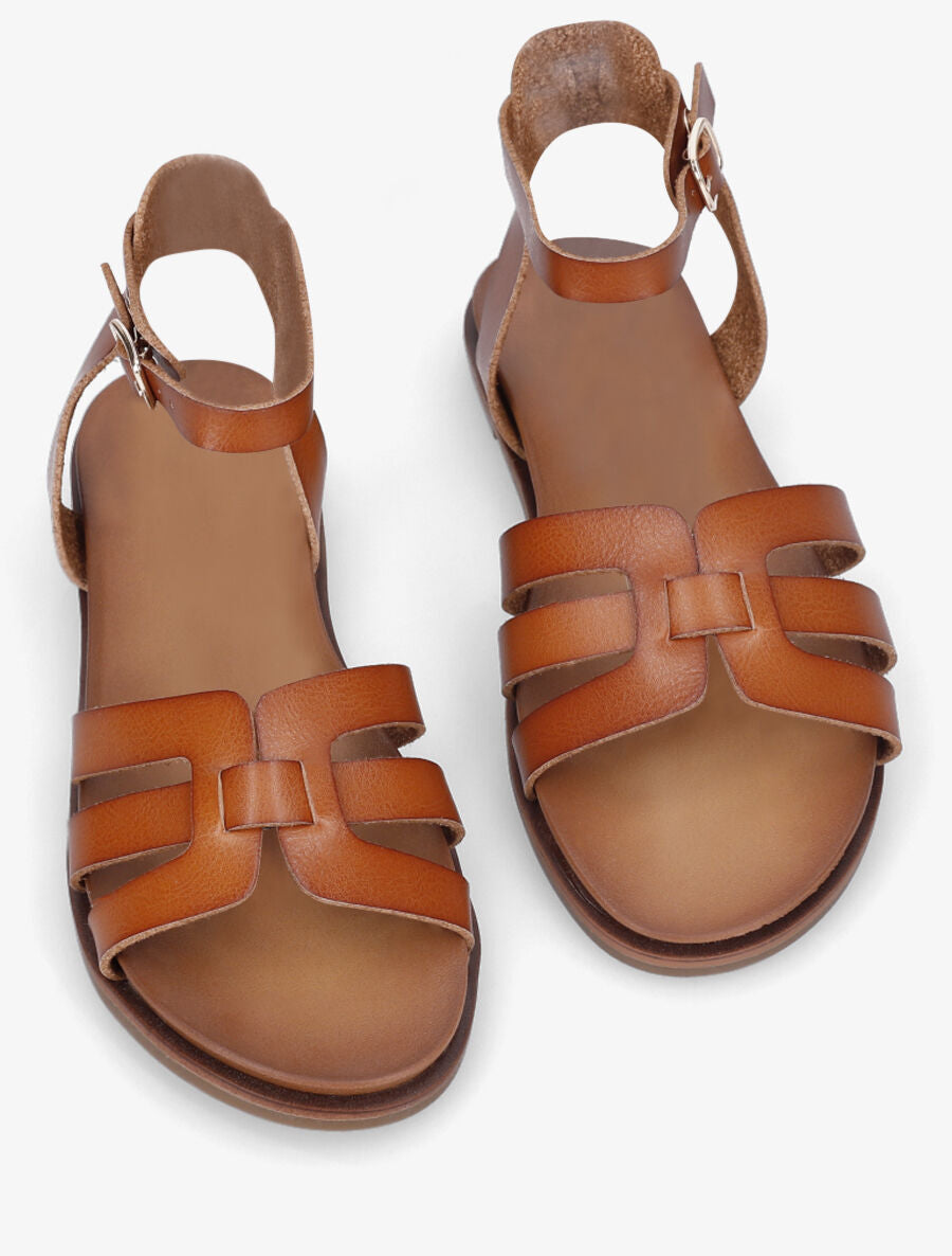 Nu-pieds en simili à triple brides - Camel - 4