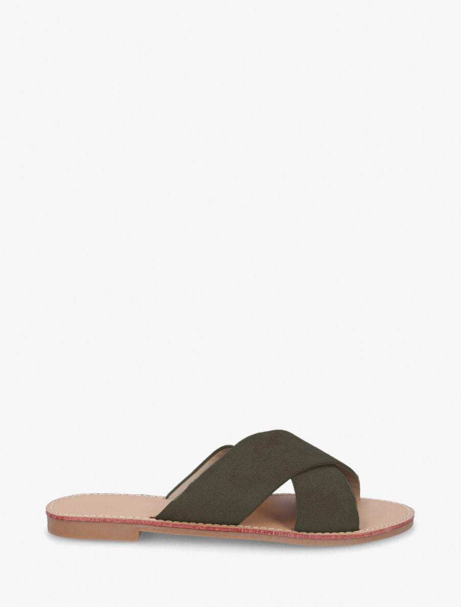 Claquettes brides croisées en suédine - Kaki - 5
