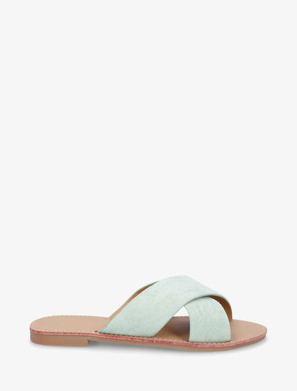 Claquettes brides croisées en suédine - Vert amande - 5