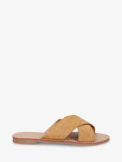 Claquettes brides croisées en suédine - Camel - 1