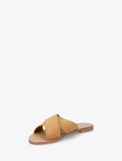 Claquettes brides croisées en suédine - Camel - 3