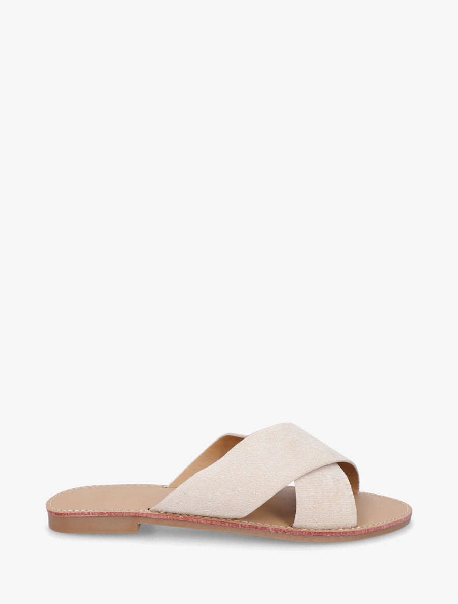 Claquettes brides croisées en suédine - Beige - 5