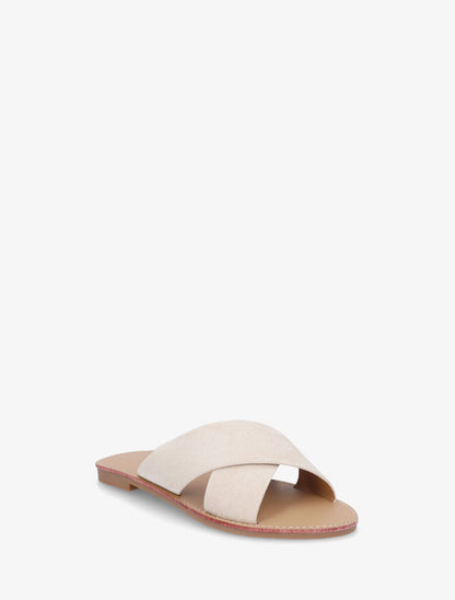 Claquettes brides croisées en suédine - Beige - 2