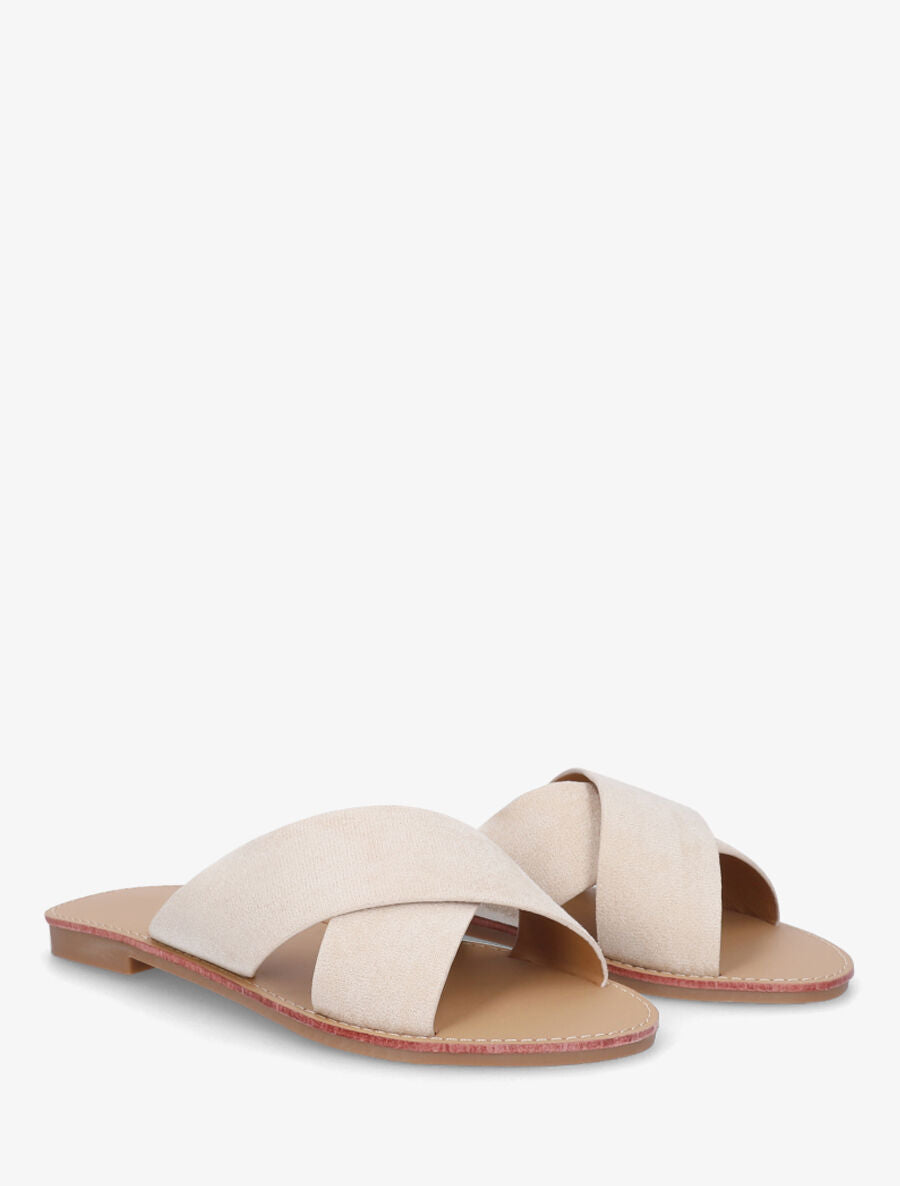 Claquettes brides croisées en suédine - Beige - 4