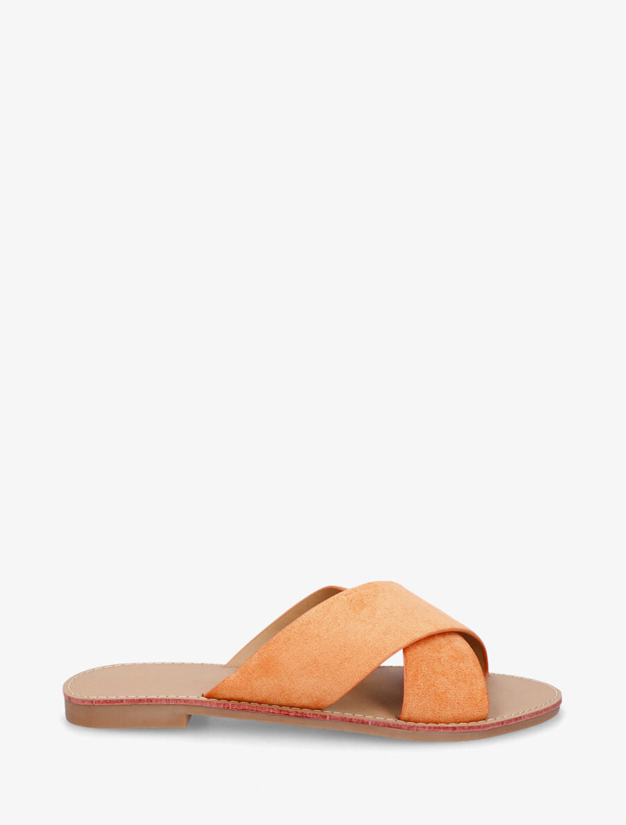 Claquettes brides croisées en suédine - Orange - 1