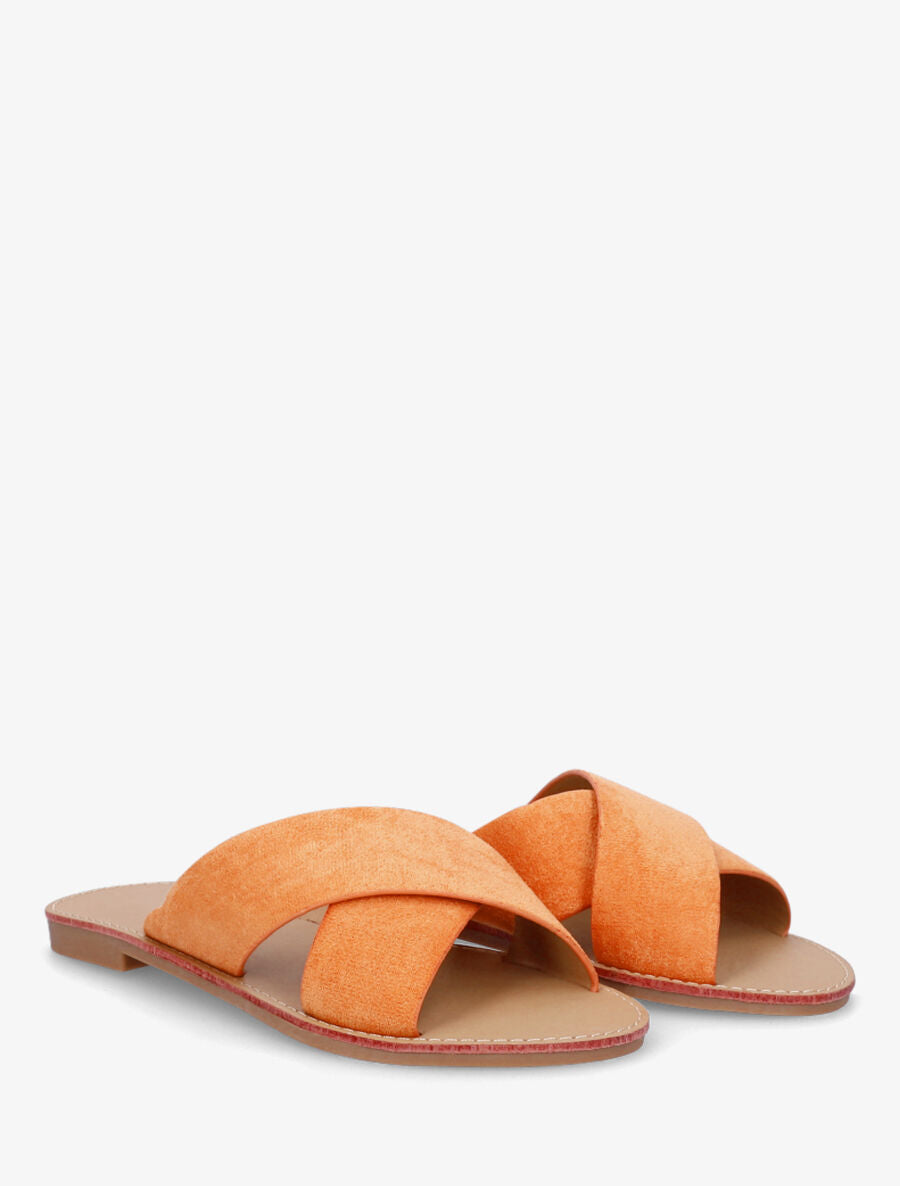 Claquettes brides croisées en suédine - Orange - 4
