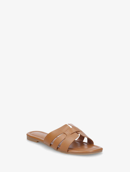 Claquettes brides entrelacées en simili - Camel - 2