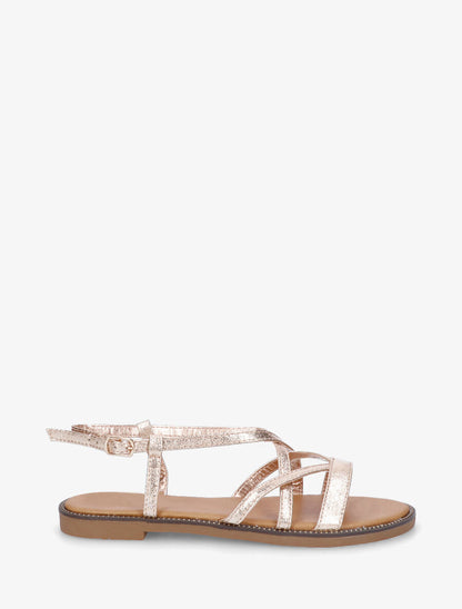 Nu-pieds multibrides en simili nacré - Rose gold - 7