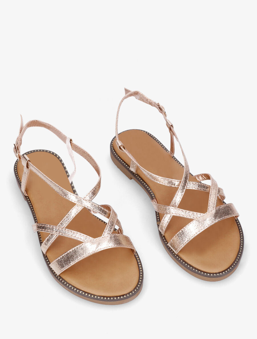 Nu-pieds multibrides en simili nacré - Rose gold - 5