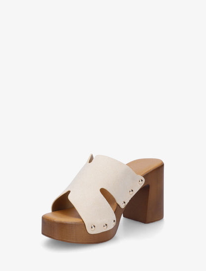 Mules à talon en suédine - Beige - 3
