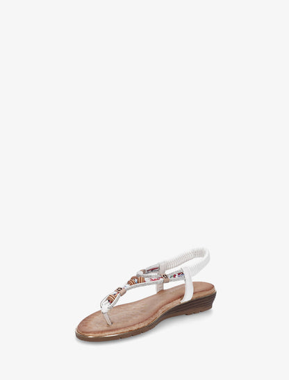 Nu-pieds élastiqués à strass et perles - Blanc - 3