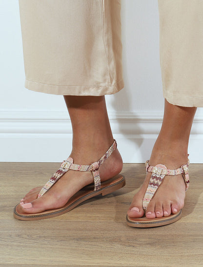 Nu-pieds effet tweed - Beige/rose - 1