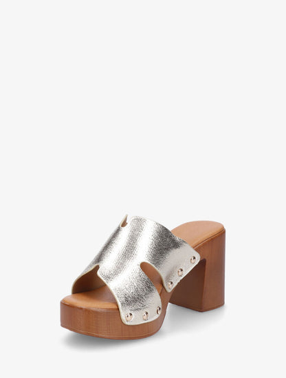 Mules à talon en simili irisé - Or - 3