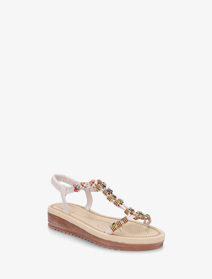 Nu-pieds à bride en T strass et perles - Beige - 2