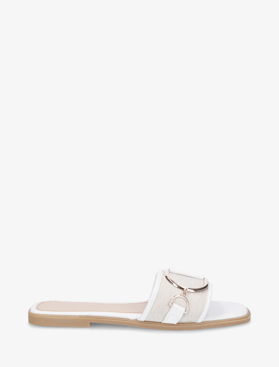Mules plates bi-matière à boucle - Blanc - 1