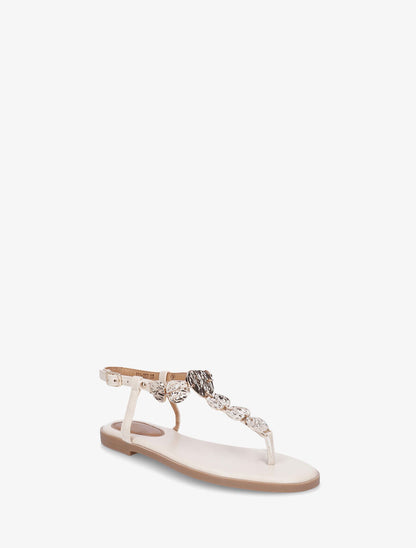 Nu-pieds à bride bijoux martelés - Beige - 2