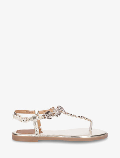 Nu-pieds à bride bijoux martelés - Or - 5