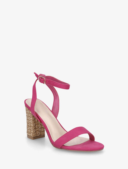 Sandales à talon bi-matière - Fuchsia - 2