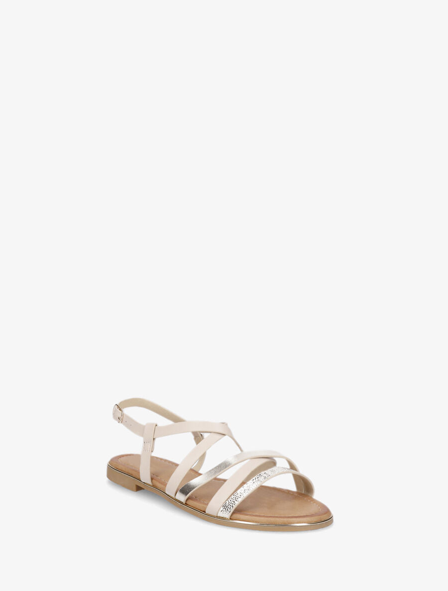 Nu-pieds multi-lanières simili et python - Beige - 2