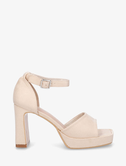 Sandales en suédine à talon - Beige - 1