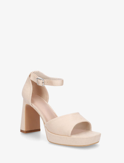 Sandales en suédine à talon - Beige - 2