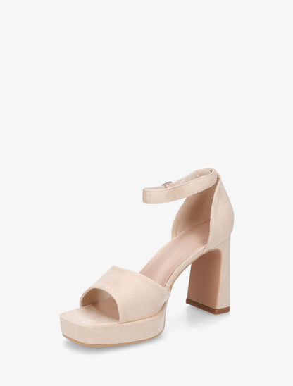Sandales en suédine à talon - Beige - 3