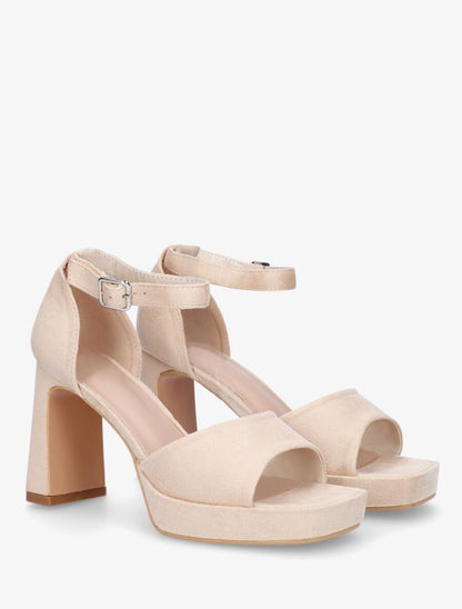 Sandales en suédine à talon - Beige - 4